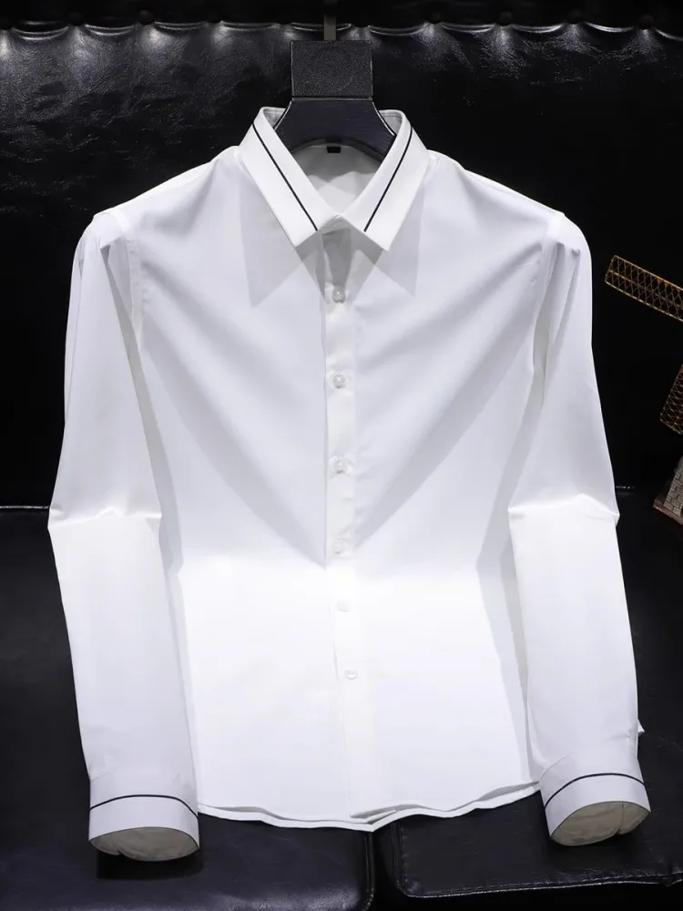 Business Men Work Long Sleeve Shirt Slim Fit Single Breasted Groom Wedding Dress Shirts Lapel Collar Spring Autumn Office Tops