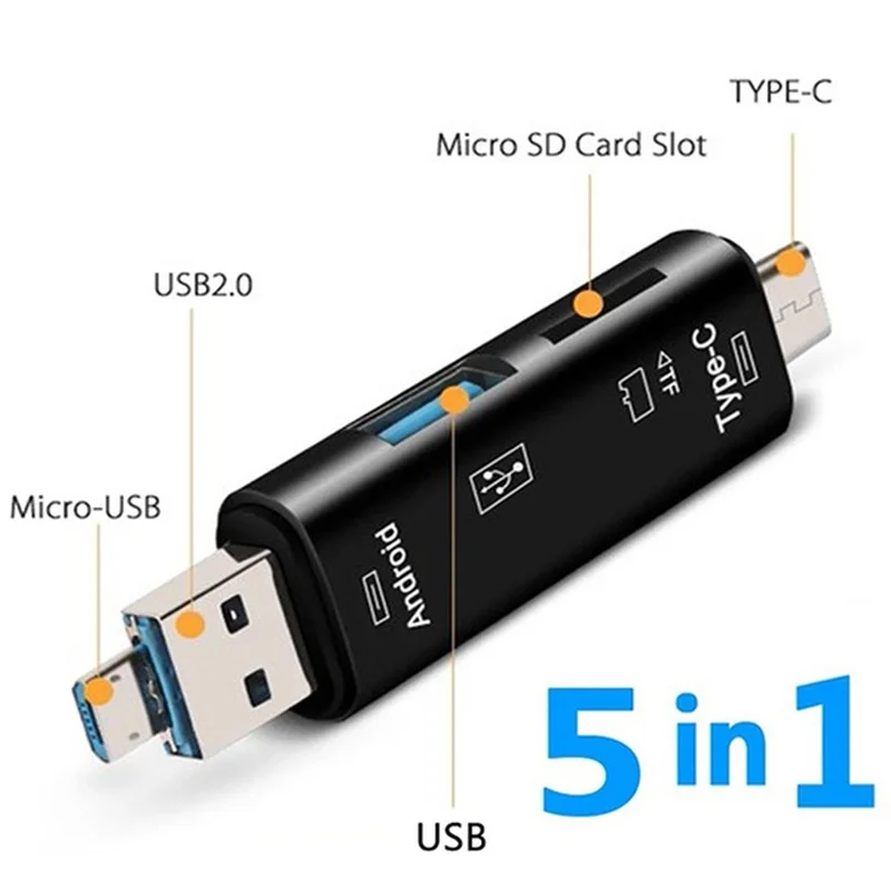 Multifunktionale 5-in-1 USB / Typ C / Micro USB OTG Kartenleser für Android Telefon/computer/Universal Tf-karte/U-Stick