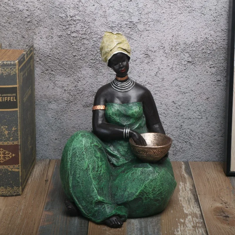 

1pc Vintage African Tribal Woman Figurine - Exotic Artistic Resin Craft Statue for Home Decor - Unique Artistry Gift