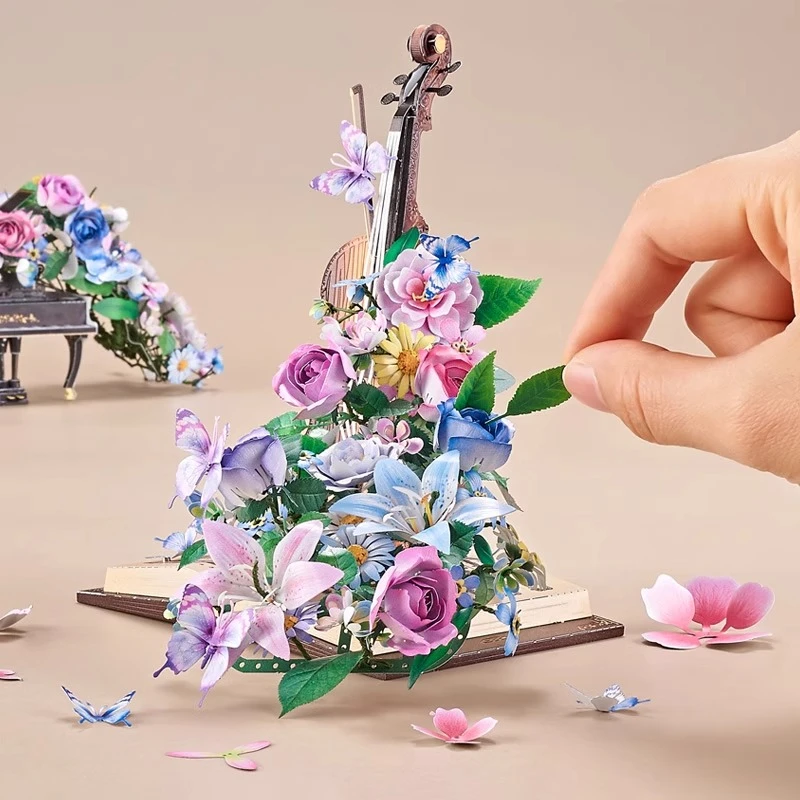 Bukiet pianinowy, ręcznie robiony, metalowy model do samodzielnego montażu, trójwymiarowy puzzle 3D do prezentowania.