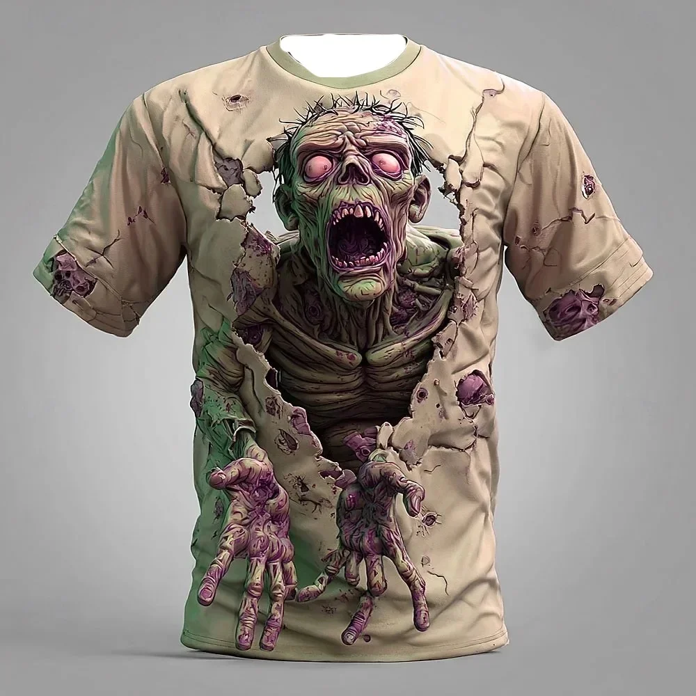 

Популярная женская и мужская футболка большого размера с 3D зомби на Хэллоуин, рубашка с круглым вырезом и 3D принтом, дизайнерский костюм ужасов для вечеринки