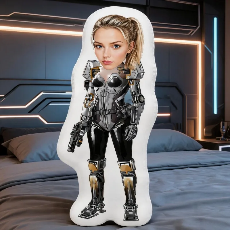 Custom Personalized Photo Face Pillow, Sci-Fi Robot Armor Style Custom Shaped Decorative Cushion, Unique Home Decor Accent for S