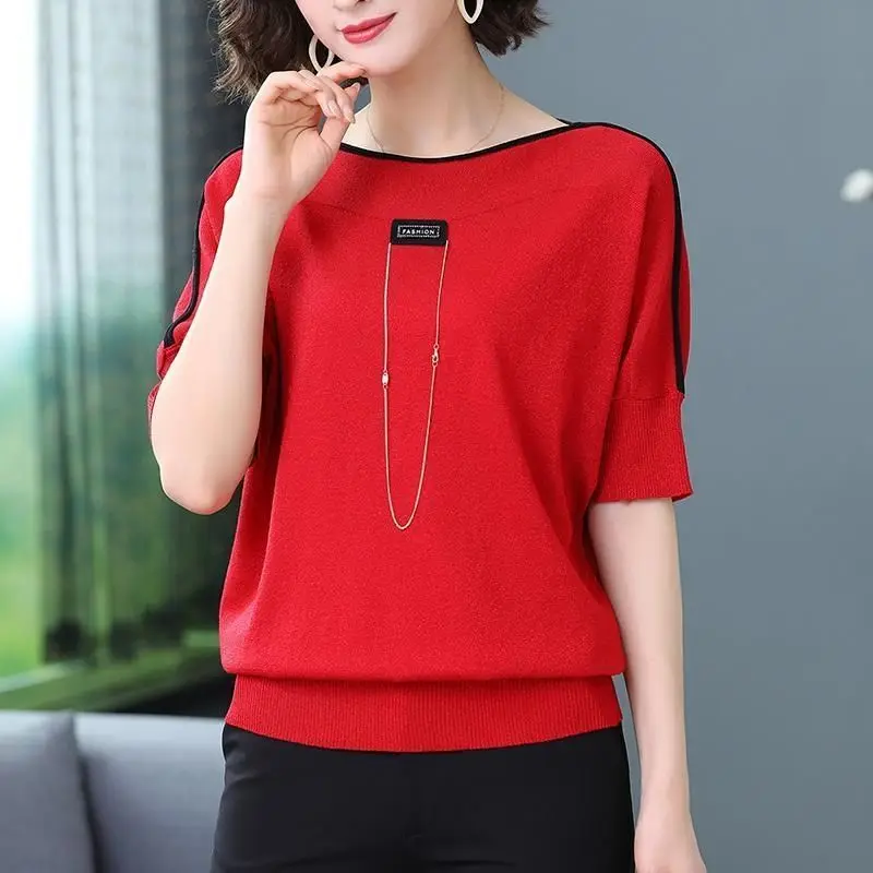 Big Size Fashion Women Short Sleeve Knitted T-shirt Korean Clothing Summer New Tees All-match Loose Female Basic Casual Tops 6XL