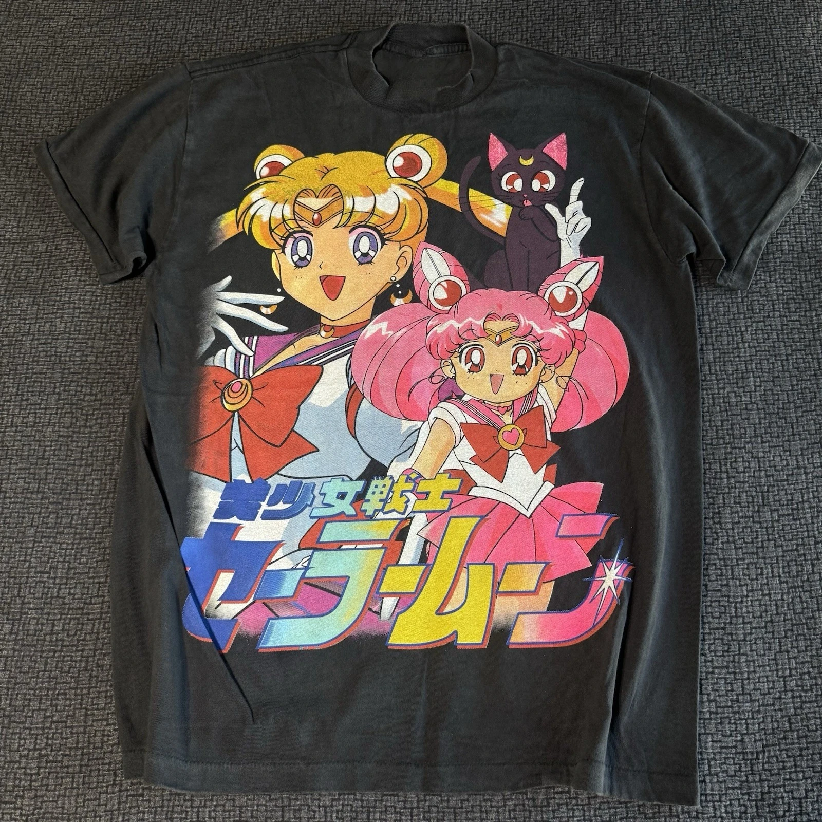 Retro Y2k Sailor Moon Vintage Reprint AOP Prue Baumwoll-T-Shirt Harajuku Streetwear Schwergewichtiges Oversized Top Unisex-Kleidung