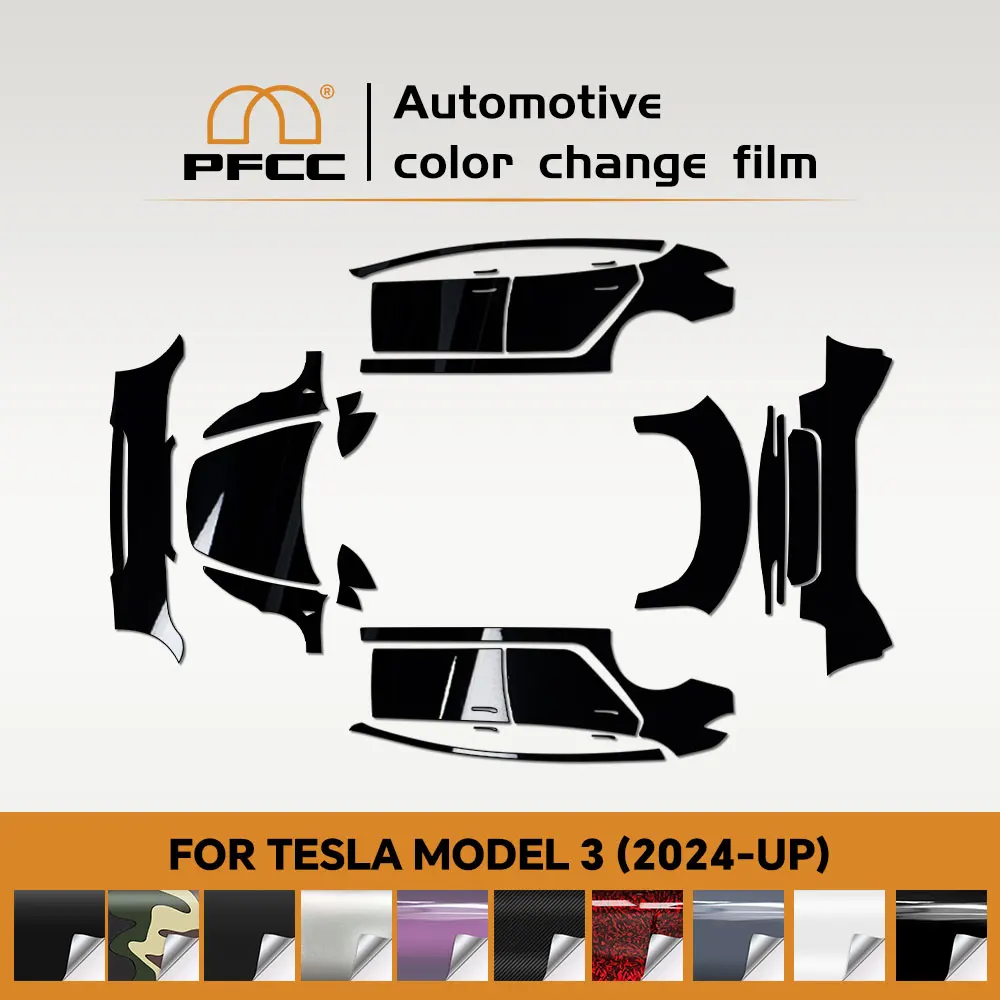 

For Tesla Model 3 2024 UP Color Change Film Gloss Black Color Shift Vinyl Wrap Grey Blue Chameleon Stickers Car Modification DIY