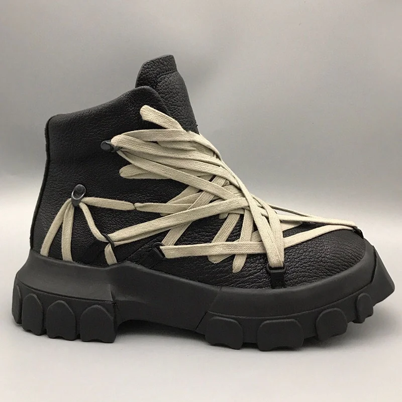 men fashion punk gothic natural leather boots black designer shoes cowboy platform boot stylish cool chunky ankle botas hombre view 5