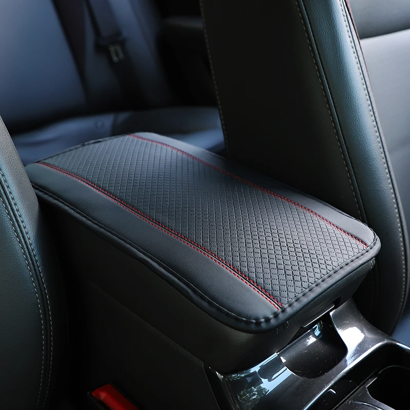 All Season Universal Car Armrest Pad Embossed Leather Double Line Anti-slip Center Console Armrest Protector Cover