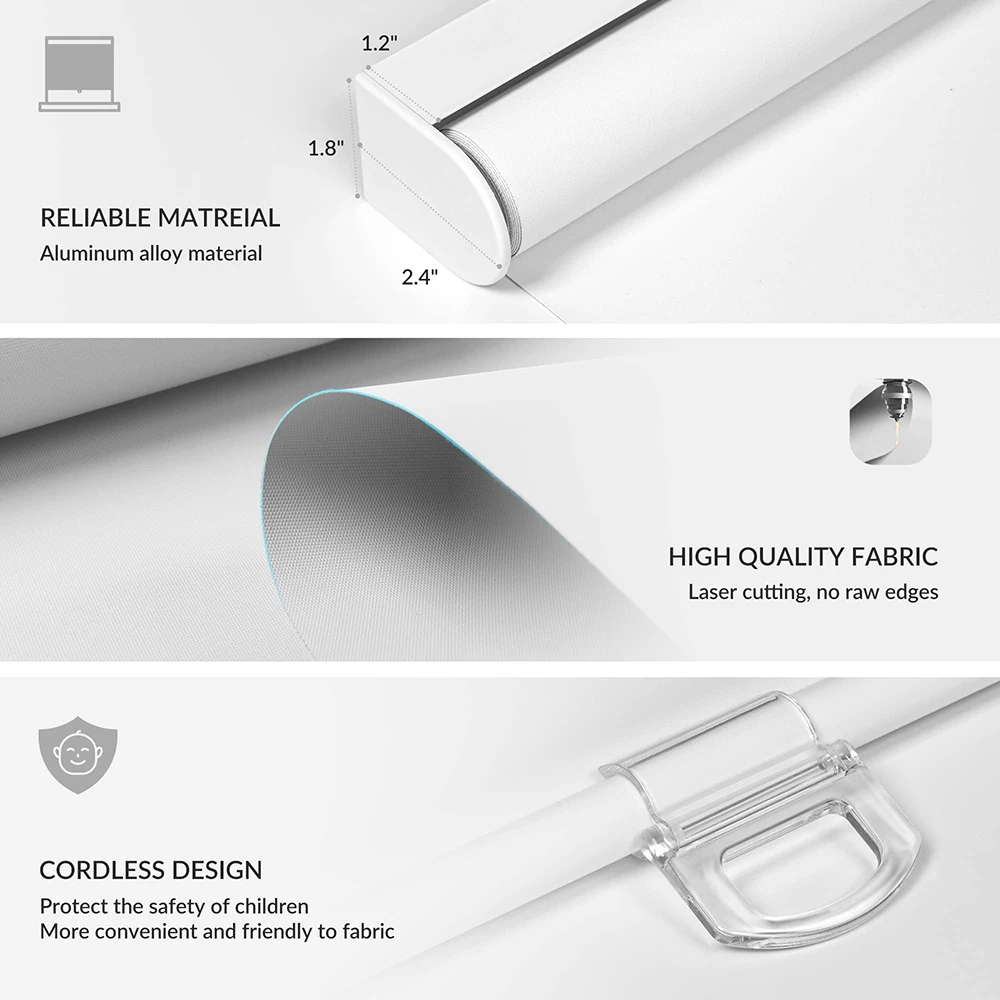 Pocageum Custom Full Blackout Cordless Roller Blinds Window Shades for Bedroom Living Room Office Indoor Home Decor
