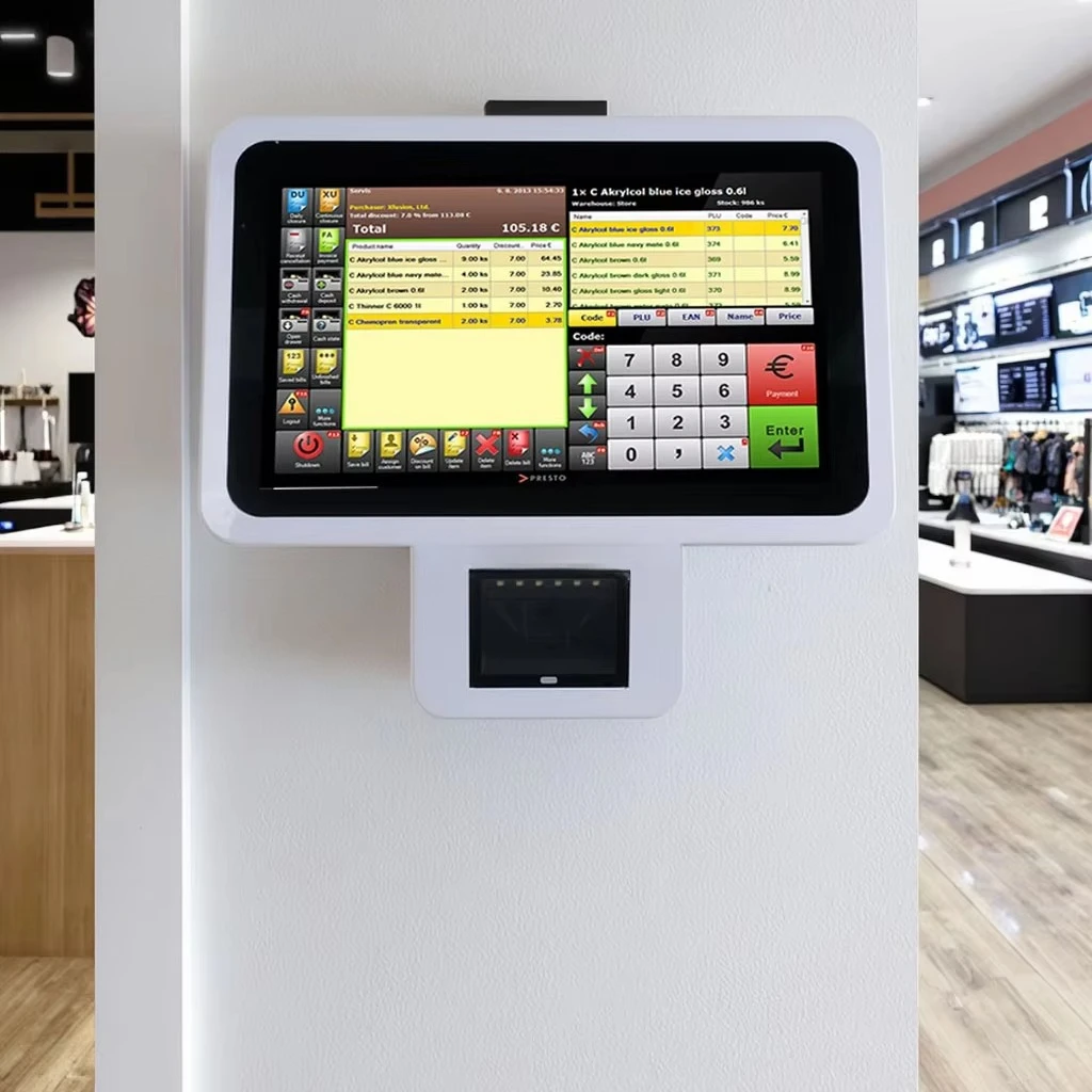 15.6 Inch Wall-Mount Touch POS Price Query Terminal, Built-in Barcode Scanner for Retail Stores
