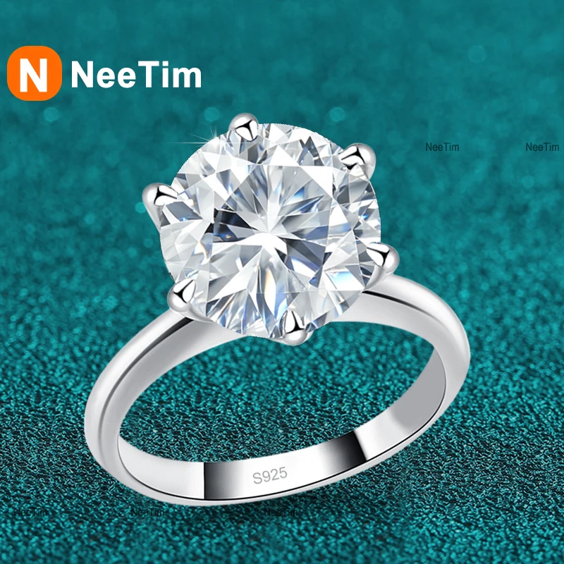 NeeTim 5ct 10ct Moissanite Ring for Women Sparkling Wedding Bands S925 Sterling Silver Eternity Engagement Band Promise Rings