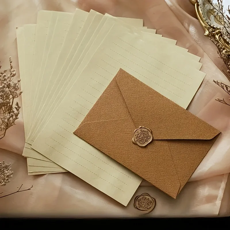 Luxury Linen Envelope and Letter Set with Wax Seals - Vintage Elegant Style - Perfect for Weddings, Parties & Special Occasions