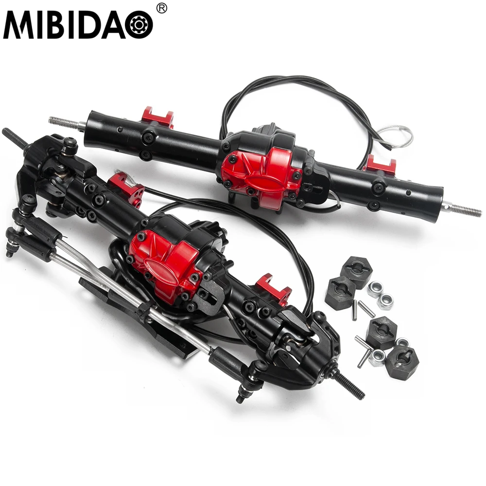 MIBIDAO Metal Complete Axle Front & Rear Axle with Differential Lock For 1/10 D90 RC Crawler Car Upgrade Parts