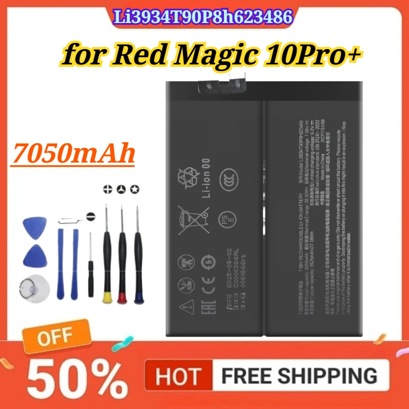 

New Battery Li3934T90P8h623486 7050mAh for Red Magic 10Pro+ Mobile Phone Battery + Free Tools