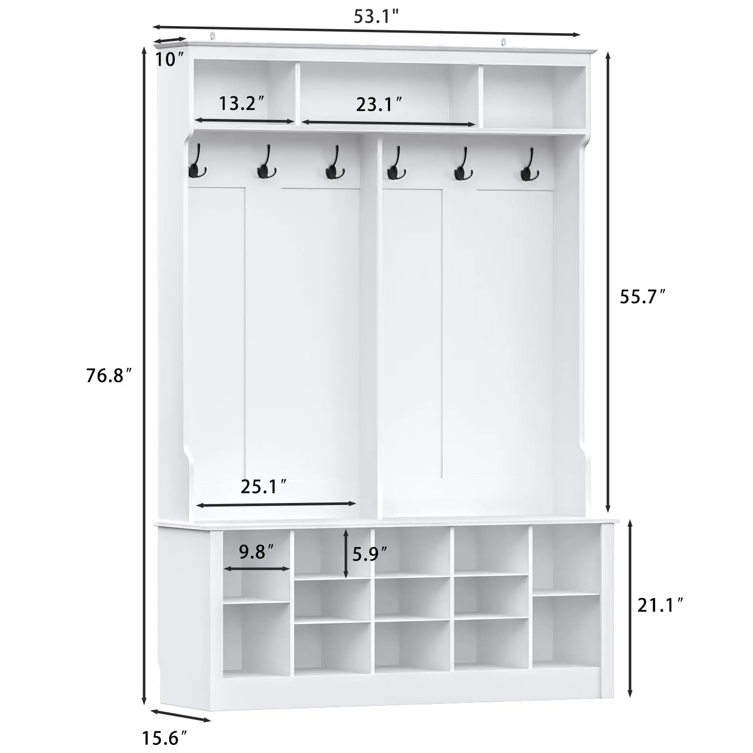 Hall Tree with Bench and Shoe Storage, 53