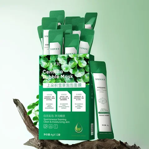 12PCS/BOX Centella Asiatica Bubble Facial Mask - Blackhead Removal Freeze Soothing Shrink Pores Brighten Nourish Skin Care Mask