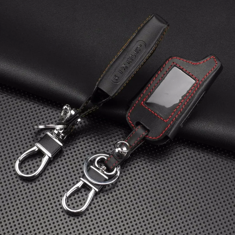 jingyuqin 4 Buttons Leather Key Cover Case X5 For Russian Version Vehicle Security Two Way Car Alarm System TOMAHAWK X5 Keychain