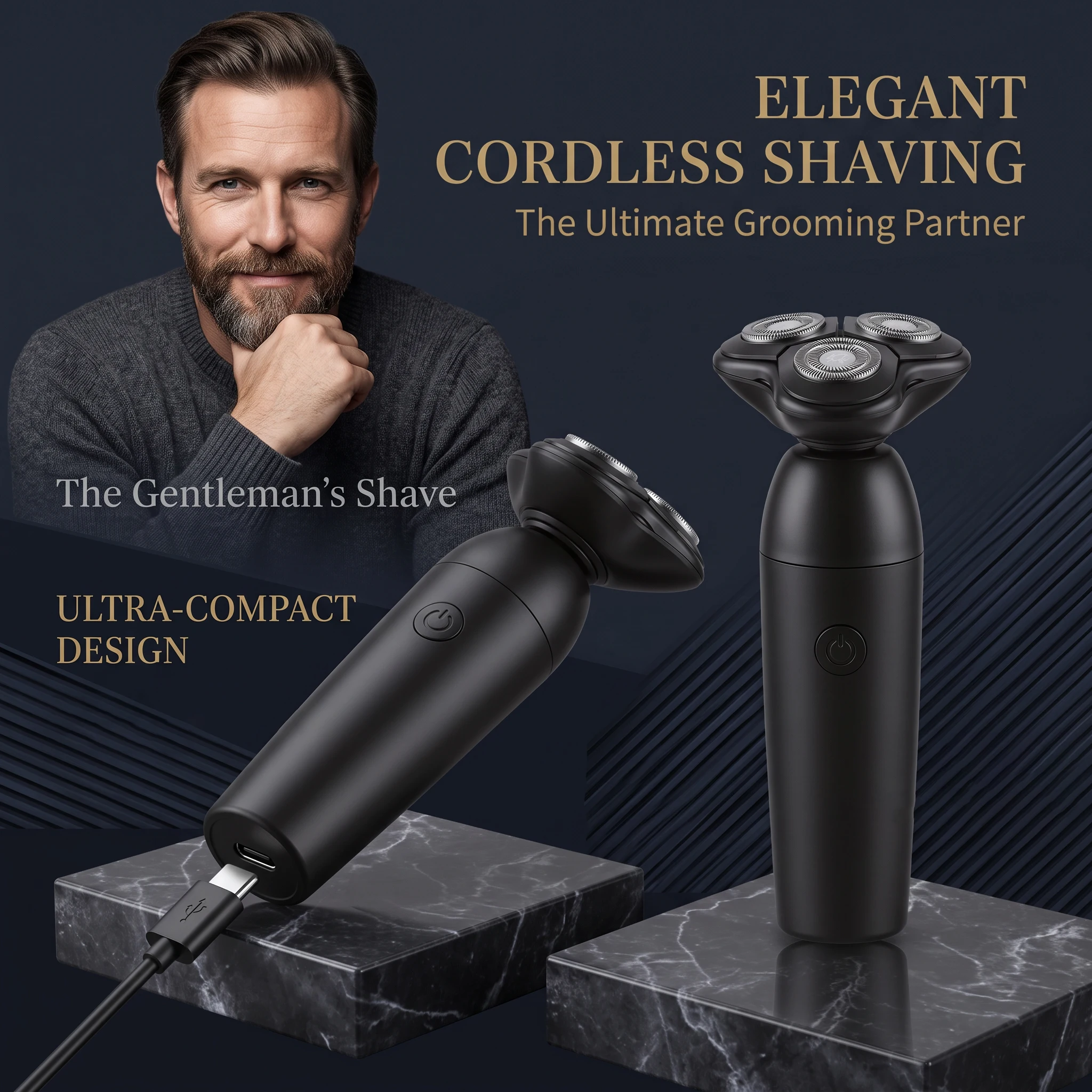 AUTHONE Mini Electrical Rotary Shaver for Men 3D Floating Blade Washable Type-C USB Rechargeable Shaving Beard Machine