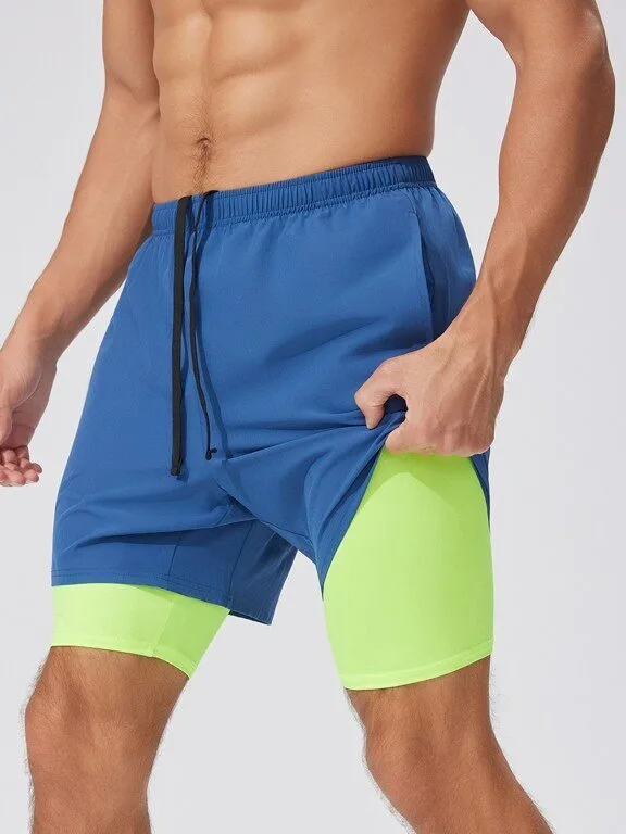 Men's Running Shorts with Phone Pocket Fourths Marathon Sports Fitness Tight Fit Polyester Fiber Quick Dry Breathable Shorts