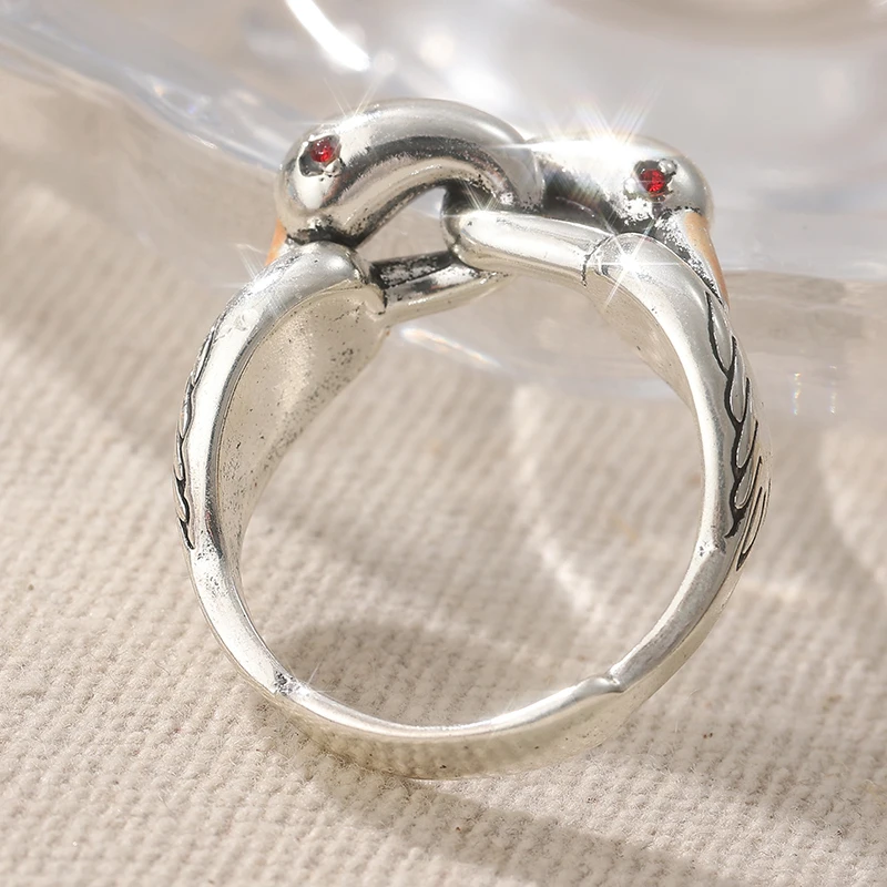 Vintage handgeschnitzter Vogel-Damenring, silberfarbenes Metall, geometrisch, für den täglichen Gebrauch, Party-Schmuck, Jubiläumsgeschenk – Detail 2