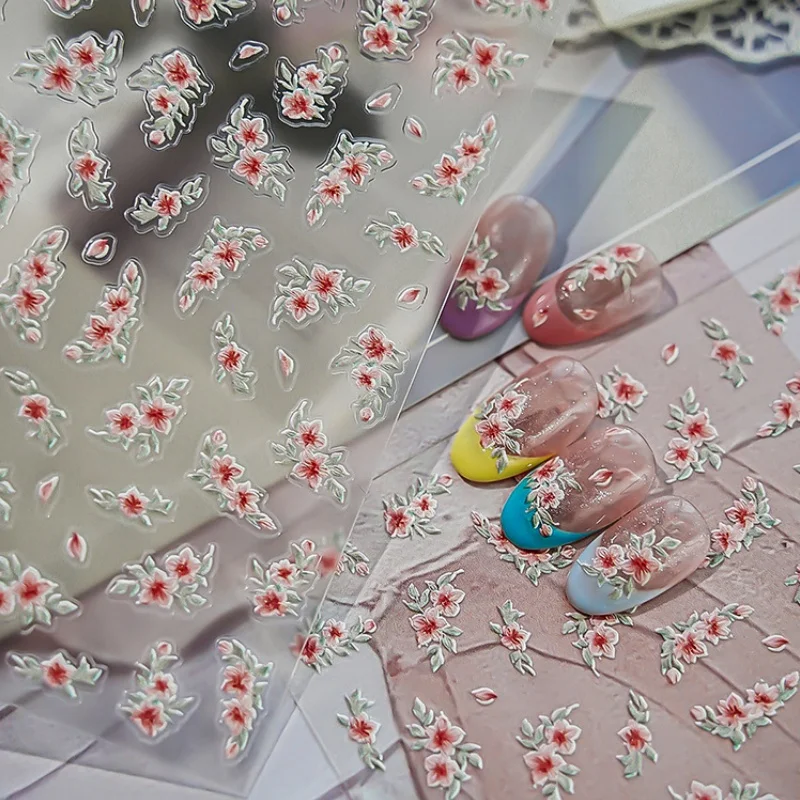 5D Relief Flower Nail Stickers Pink Flower Stickers Decorati