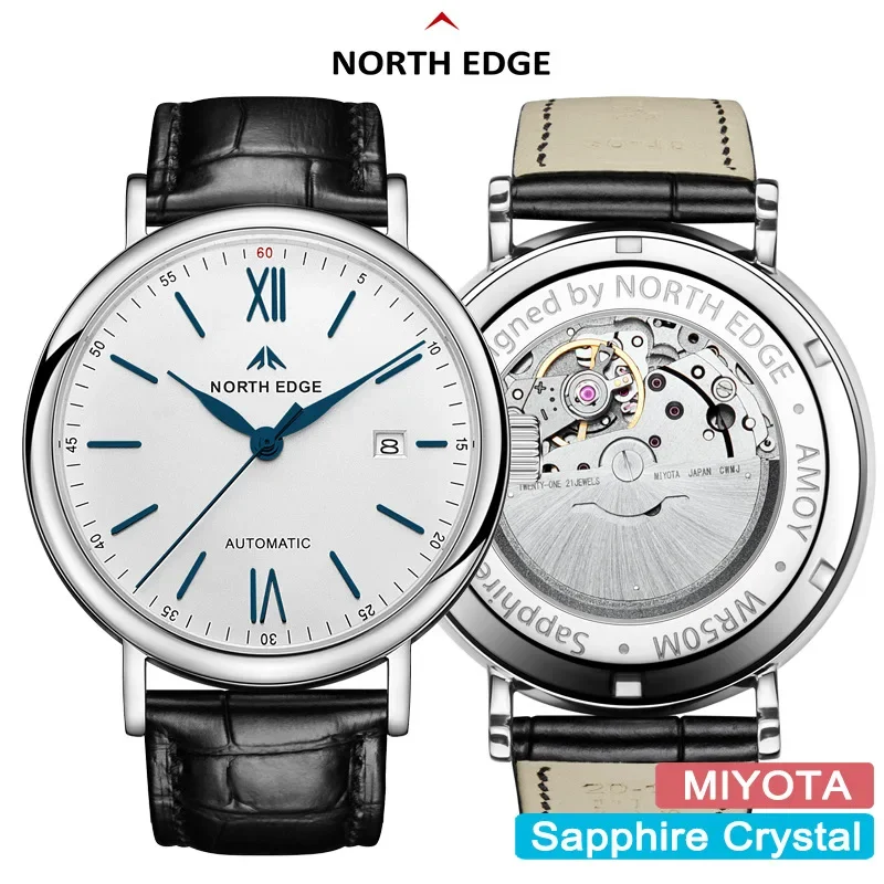 NORTH EDGE Amoy-Reloj de pulsera para hombre, cronógrafo mecánico automático de lujo, de acero inoxidable, deportivo, zafiro, fecha de 50M, 41mm