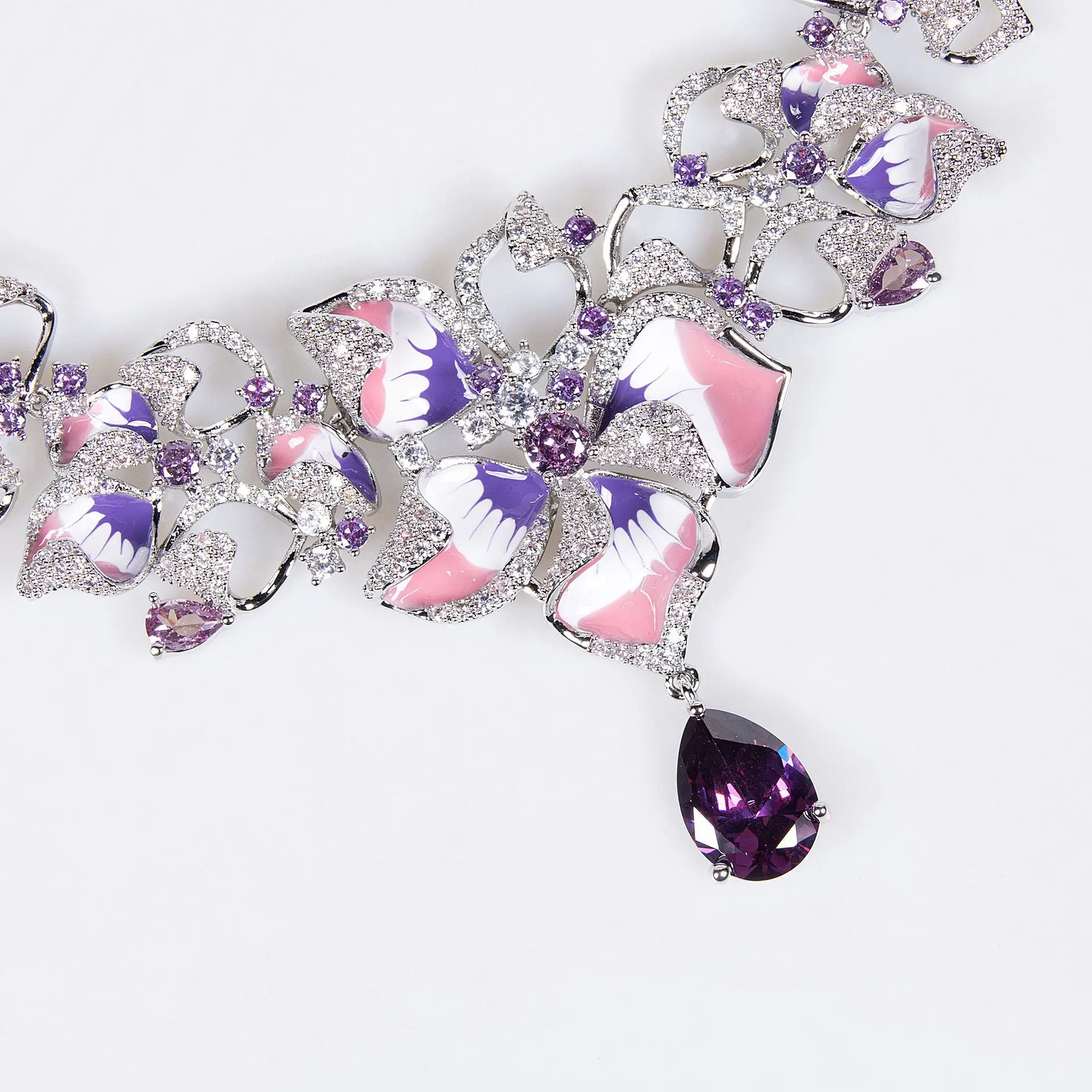 جديد متعدد الألوان موضة مجوهرات على شكل قلب النساء التركيز تبييض 2 قطعة قلادة أقراط الزفاف السفر مأدبة هدية حفلة موسيقية M-646 #4