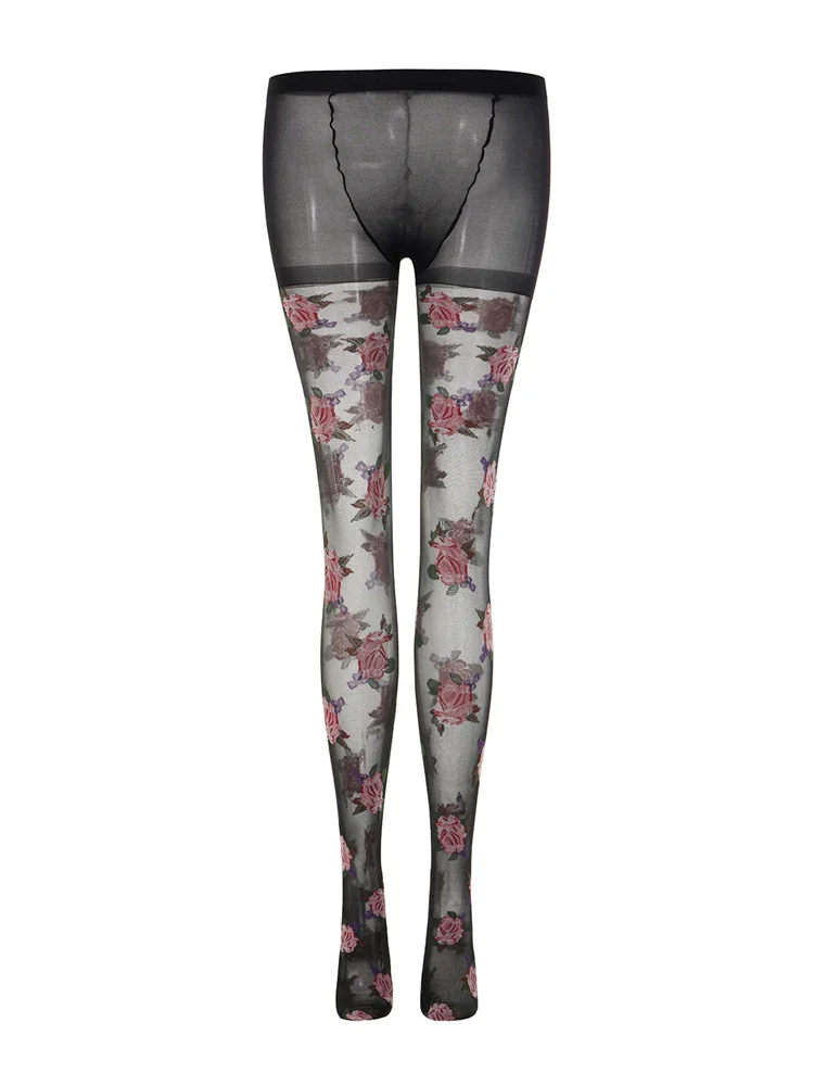 

CHRONSTYLE Women Mesh Sheer See Through Tights High Waist Floral Print Pantyhose Soft Silk Patchwork Stockings for Summer 2025