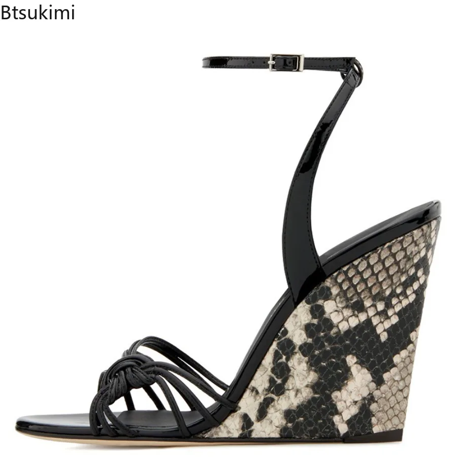 Summer Open Toed Slim Wedge Sandals Fashionable Sexy Round Toe Ankle Strap and Buckle Design Simple Comfortable Women's Sandals