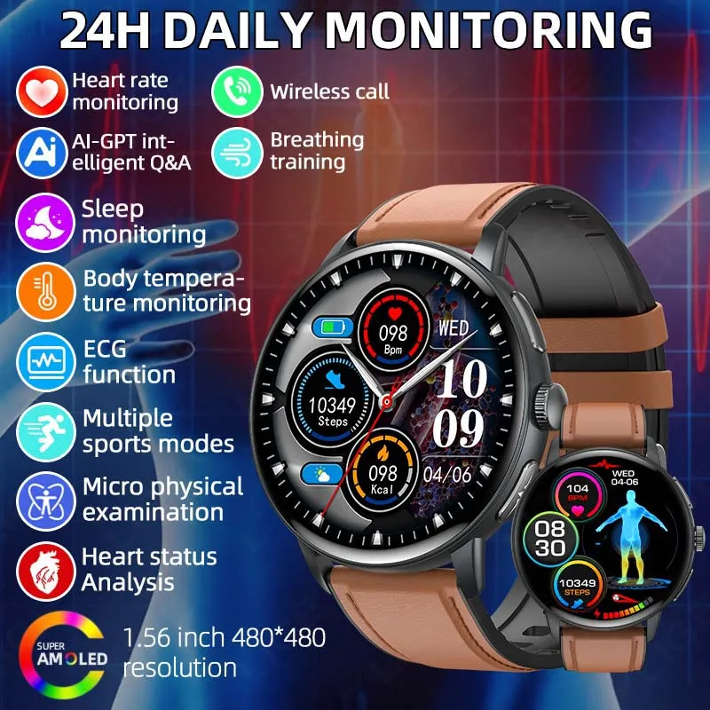 

LIGE New Health Smart Watch Men Body Fat Analysis AMOLED Screen ECG AI Assistant Heart Rate Blood Oxygen Temperature Smartwatch