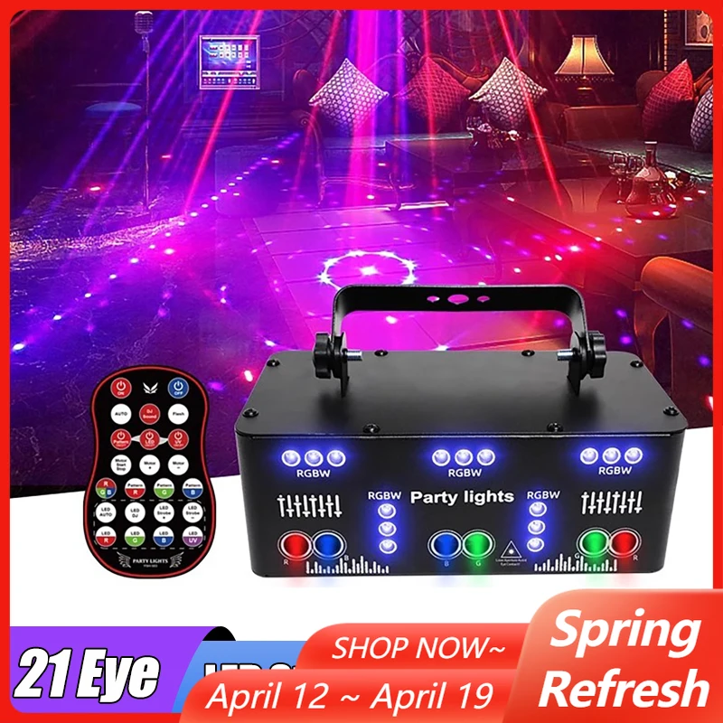 

15/21EYE RGB Laser Beam Line Scanner Projector DJ Disco Stage Lighting Effect DMX512 Remote Strobe Light Dance Party Wedding