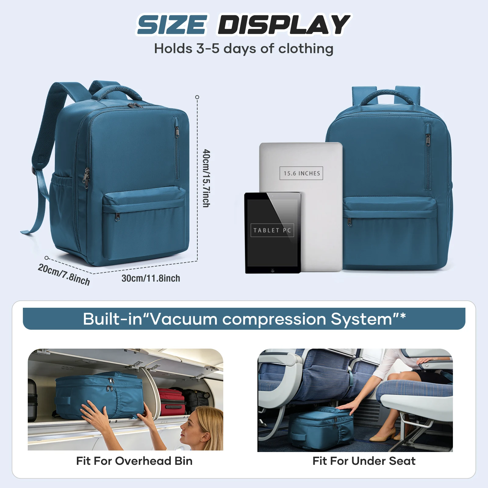 Ryanair Hand Luggage 40x30x20 Travel Backpack，Vacuum Backpack With Pump Wizzair Airplane Cabin Backpack for Women Men Laptop Bag view 5