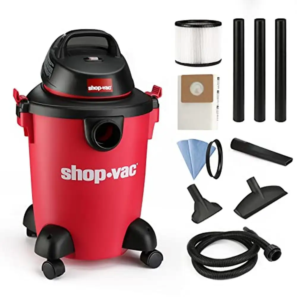 

6 Gallon 3.0 Peak HP Wet Dry Vacuum Heavy-Duty 3 in 1 Function Ideal Home Jobsite Garage Car with Filters Attachments 180-Degree