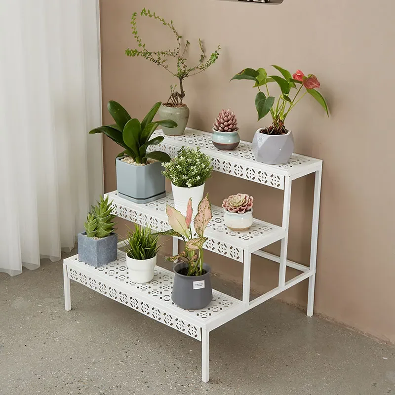 Indoor flower stand shelf Balcony wrought iron step floor-to-ceiling multi-layer outdoor courtyard succulent white flower pot sh