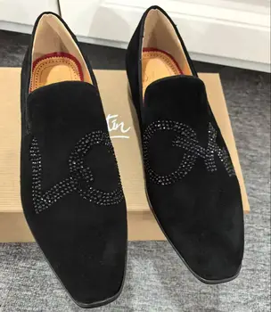 男士休閒平底鞋,手工紅底套腳鞋,派對婚禮鞋,2025新款水鑽樂福鞋,奢華黑色絨面革鞋。 10 最佳銷售 樂福鞋奢華 - №9