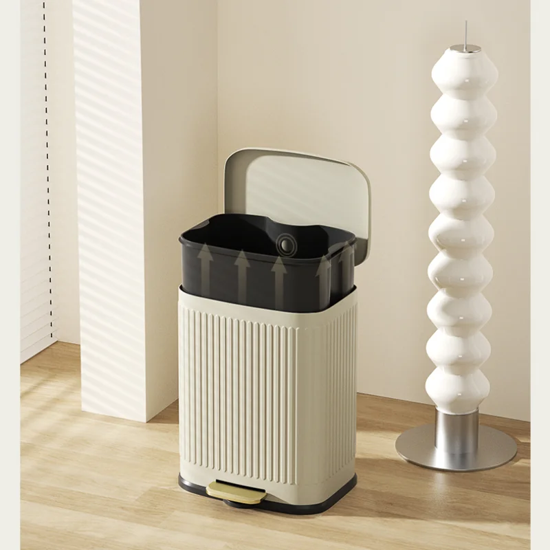 Stainless Steel Waste Bin Household Trash Can High-capacity Living Room Foot Pedal Square Waste Bin Simple Modern Trash Can