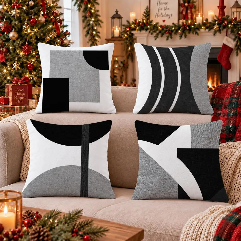 Black and White Geometric Cushion Cover Cushion Cover Soft Plush Cushion Covers Fluffy Throw Pillow Cases for Sofa Bedroom