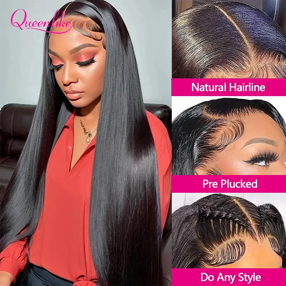 Natural Black 180 Density 13X4 HD Lace Front Wig Human Hair 13x6 Straight Pre Plugging Closure for Women 22 Inch Human Hair Wig