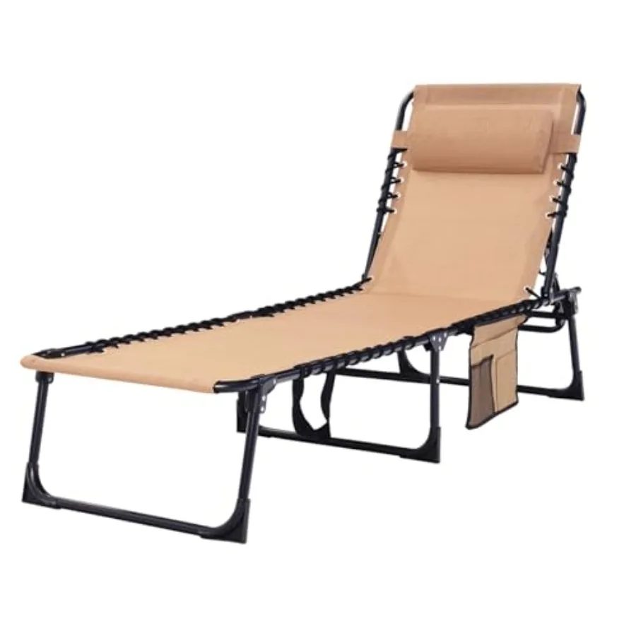 

Folding Chaise Lounge Chair Bed - Heavy-Duty 400lb Capacity Portable Adjustable Recliner w/Pillow for Patio, Pool, Camping, Sun