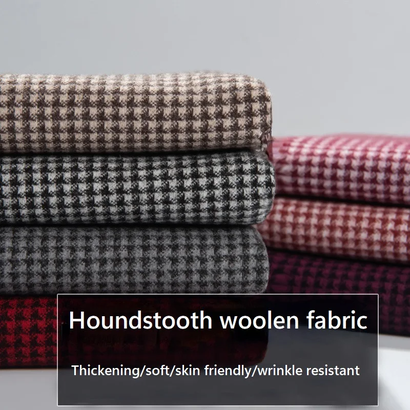 Autumn and Winter Thickening Sanding Woolen Cloth Plaid Fabric Imitate Wool Cashmere Houndstooth Cloth DIY Overcoat Coat Fabric