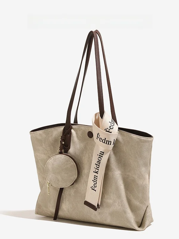

CharlieKitty Tote Bag 2026 New Style Youth Casual Single Shoulder Handbag Pure Color Large Size PU Leather Bag