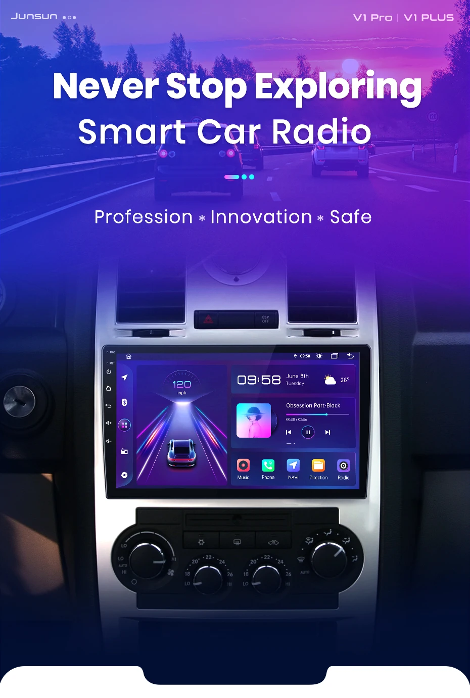 Junsun AI Wireless CarPlay für Apple Android 14 Auto Autoradio für Chrysler 300C Aspen 2004 2005 2006–2008 Multimedia Navi Stereo – Detail 1