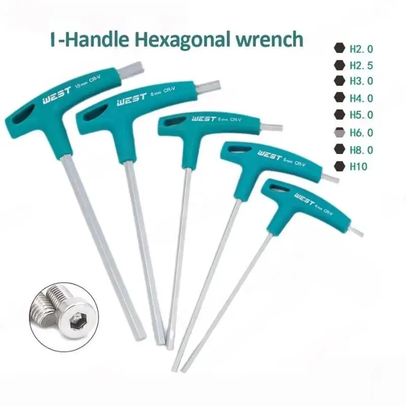 5Pcs T Handle Allen Key Set 2.5 3 4 5 6Mm Industrial Hex Screw Wrench 45 Steel Material Hand Tool