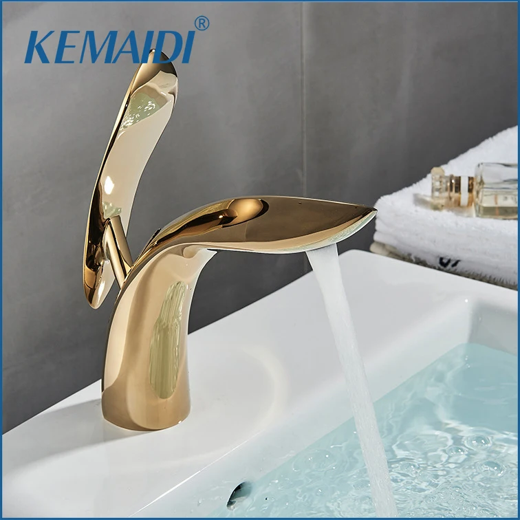 

KEMAIDI Brass Bathroom Basin Sink Faucet Luxury Simple Creative Single Handle 1 Hole Basin Faucets Hot Cold Water Mixer Tap