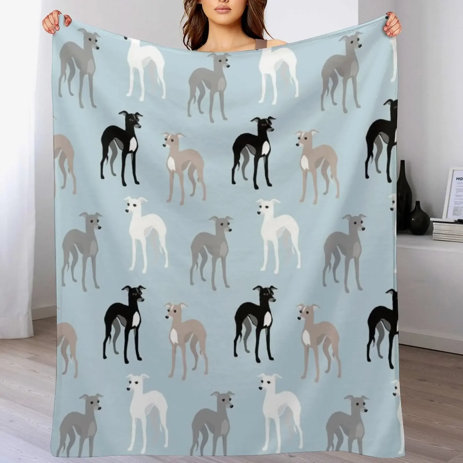 

Italian Greyhounds or Whippets Cute Pattern Throw Blanket Camping warm winter Weighted Bed linens Blankets