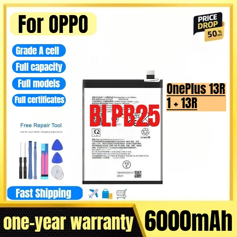 

BLPB25 for OPPOOnePlus 13R/1 + 13R Mobile Phone Battery High Quality High Capacity Replacement Bateria Grade A Cell with Tools