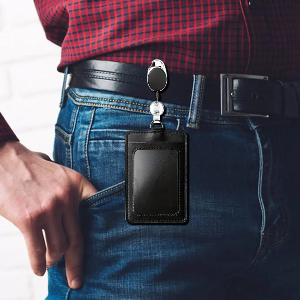 Id Card Protector Retractable Id Card Holder Set with Clip Badge Reel Lanyard Carabiner 2 Pack Vertical Badge Holder for Work