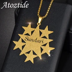 Atoztide Personalized Custom Name Necklace for Women Men Stainless Steel Frosted Star Link Chain Pendant Birthday Jewelry Gift