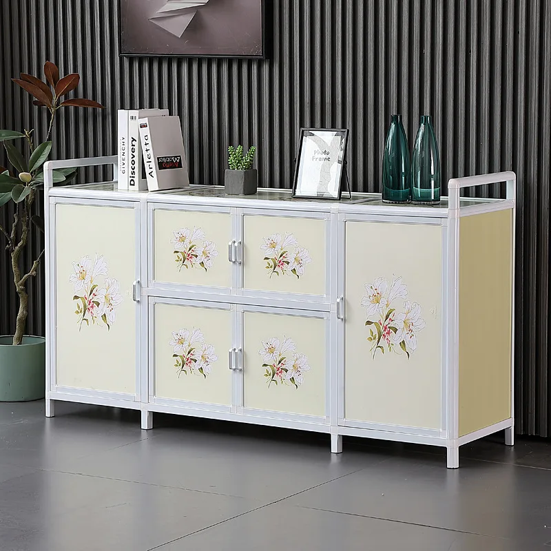 

Aluminum alloy cupboard simple multi-functional kitchen tempered glass storage tea cabinet assembly side