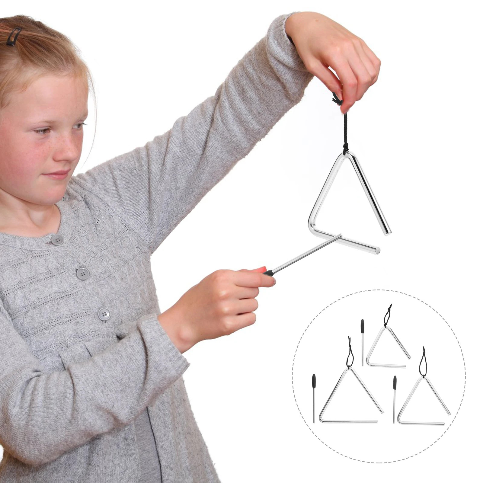 

3 Sets Musical Triangles Kids Percussion Instruments Educational Bright Clear Sound Triangle Instrument With Striker