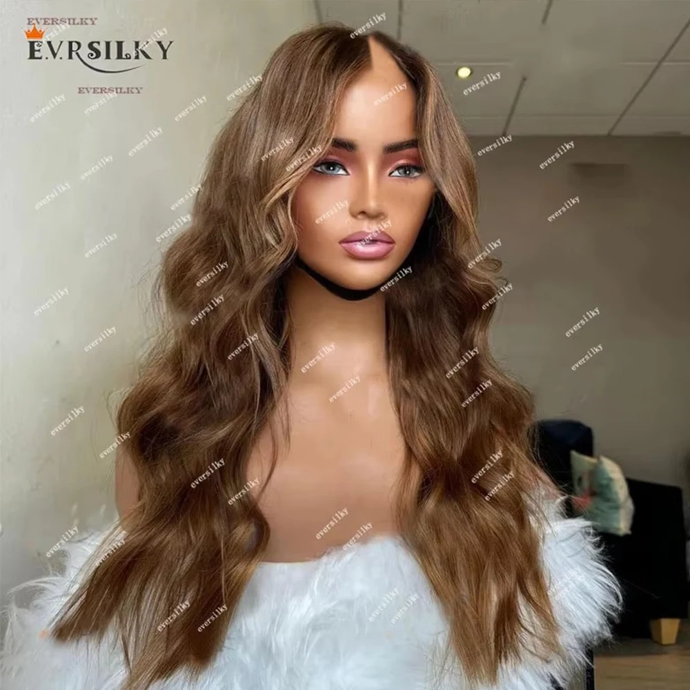 

Highlight Copper Chestnut Blonde Body Wave V Part Wigs Premium Auburn Brown 100% Human Hair Wigs Remy U Part Full End 200density